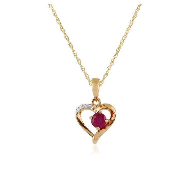 Classic Ruby & Diamond Heart Pendant on Chain Image 1