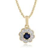Floral Sapphire & Diamond Floral Halo Stud Earrings & Pendant Set Image 3