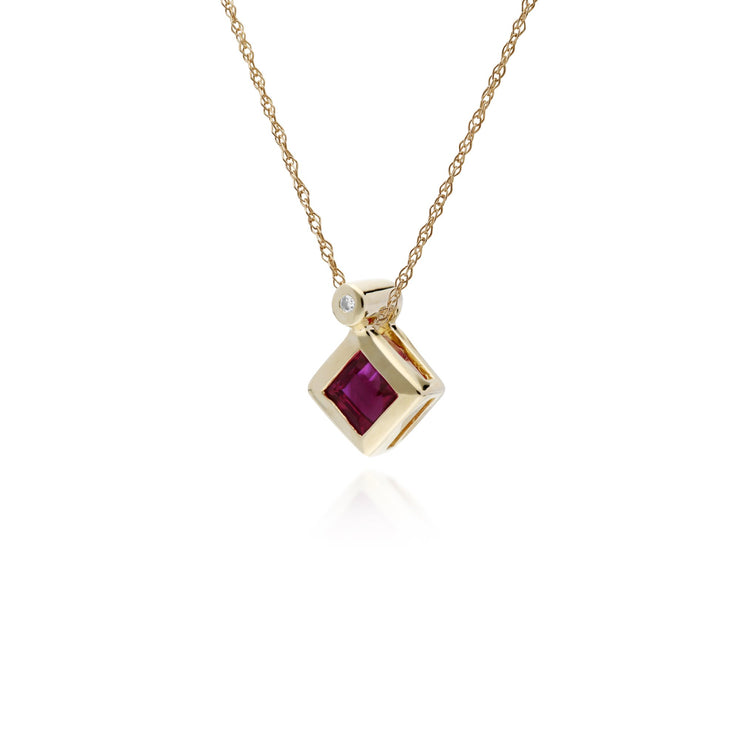 Geometric Square Ruby & Diamond Pendant Image 2