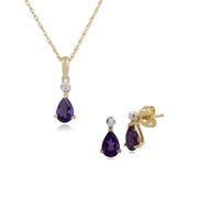 Classic Amethyst & Diamond Stud Earrings & Pendant Set Image 1