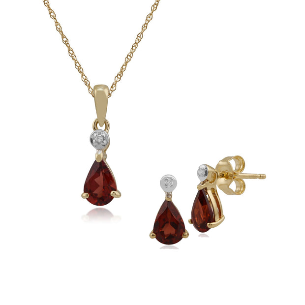 Classic Garnet & Diamond Stud Earrings & Pendant Set Image 1