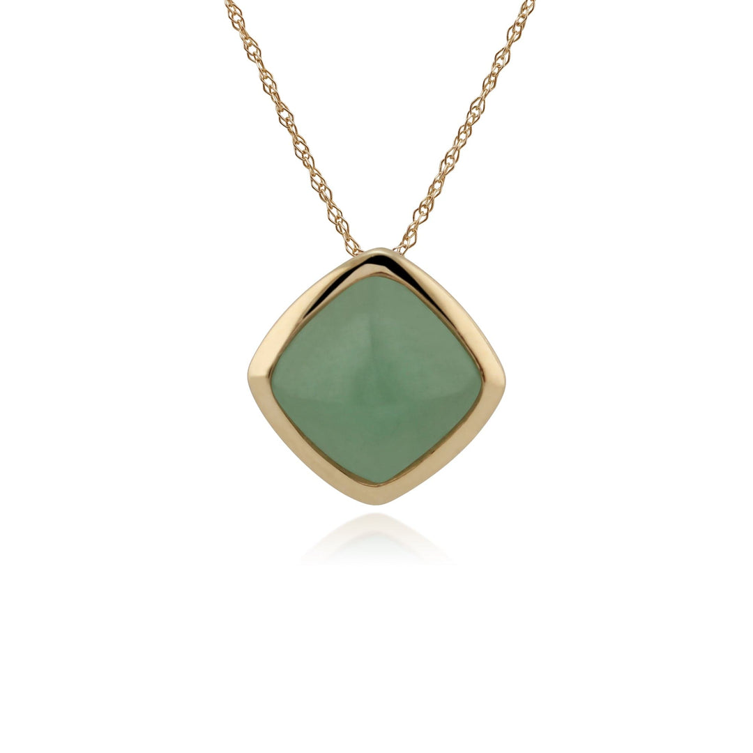 Classic Cushion Green Jade Bezel Set Pendant in 9ct Yellow Gold - Gemondo