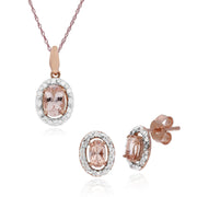 Classic Morganite & Diamond Halo Stud Earrings & Pendant Image 1