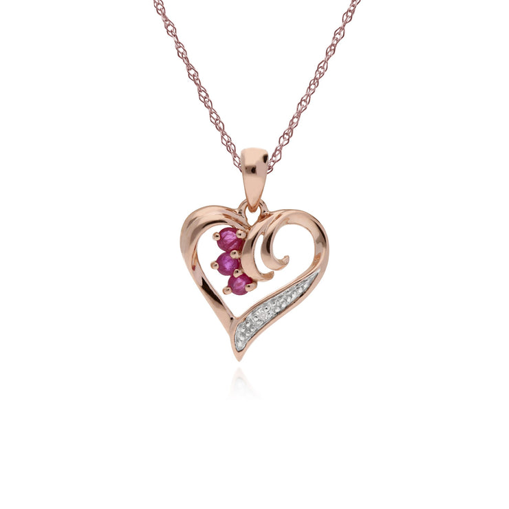 Classic Ruby & Diamond Swirled Heart Pendant Image 1
