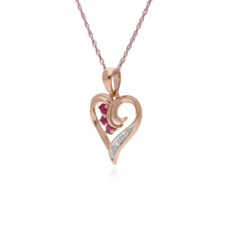 Classic Ruby & Diamond Swirled Heart Pendant Image 2