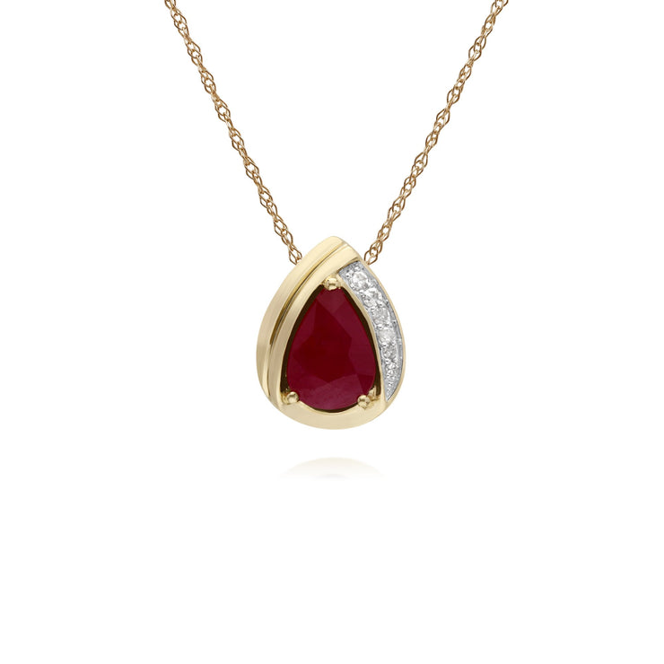 Classic Ruby & Diamond Tear Drop Pendant Image 1