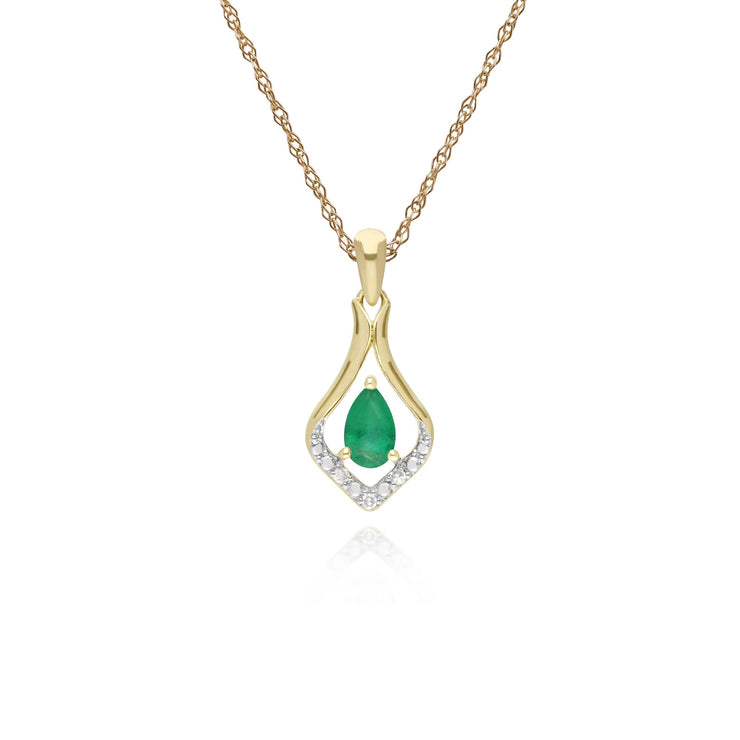 Classic Emerald & Diamond Leaf Drop Earrings & Pendant Set Image 3