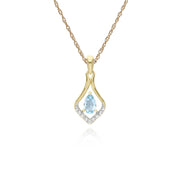 Classic Blue Topaz & Diamond Leaf Drop Earrings & Pendant Set Image 3