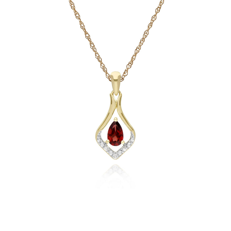 Classic Garnet & Diamond Leaf Drop Earrings & Pendant Set Image 3