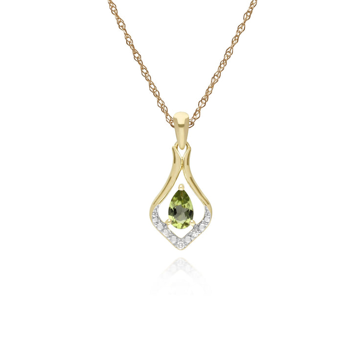 Classic Peridot & Diamond Leaf Drop Earrings & Pendant Set Image 3
