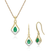 Classic Emerald & Diamond Leaf Drop Earrings & Pendant Set Image 1