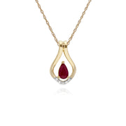 Classic Ruby & Diamond Leaf Lever back Earrings & Pendant Set Image 3