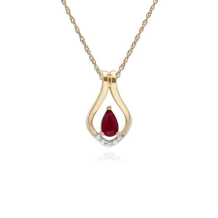 Classic Ruby & Diamond Leaf Lever back Earrings & Pendant Set Image 3