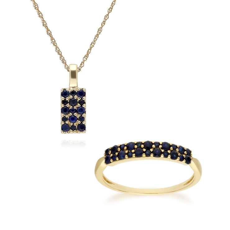 Classic Sapphire Cluster Panel Ring & Pendant Set Image 1