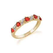 Gemondo 9ct Yellow Gold 0.26ct Fire Opal & Diamond Half Eternity Ring Image 2