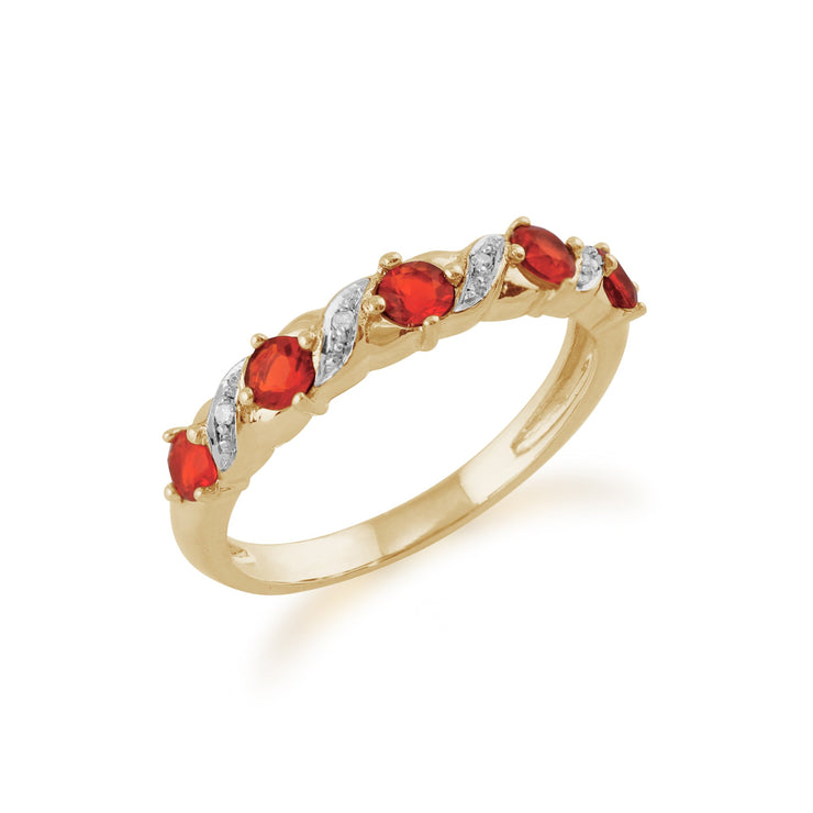Gemondo 9ct Yellow Gold 0.26ct Fire Opal & Diamond Half Eternity Ring Image 2