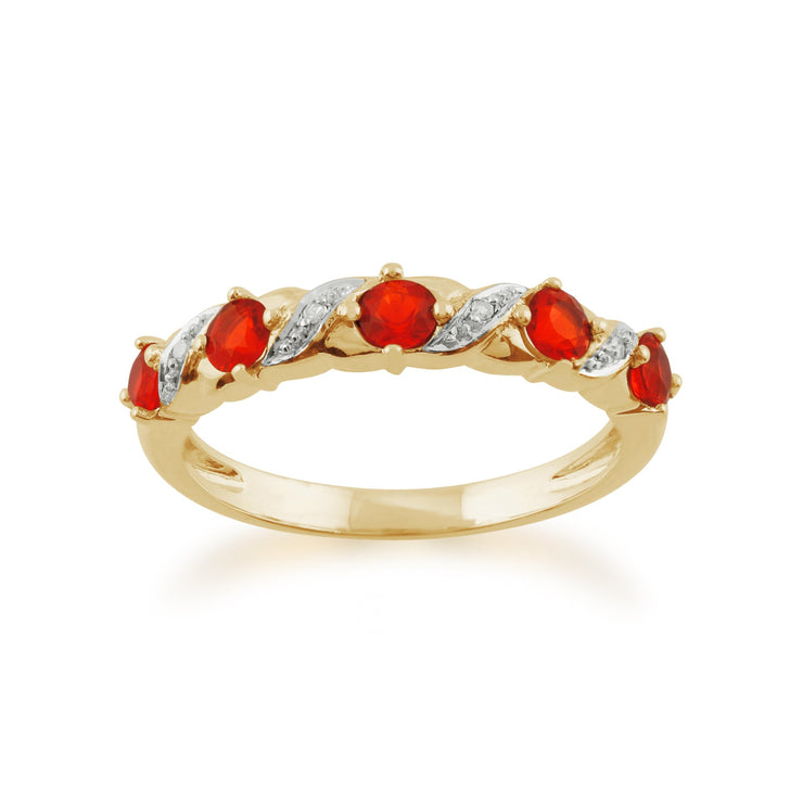 Gemondo 9ct Yellow Gold 0.26ct Fire Opal & Diamond Half Eternity Ring Image 1