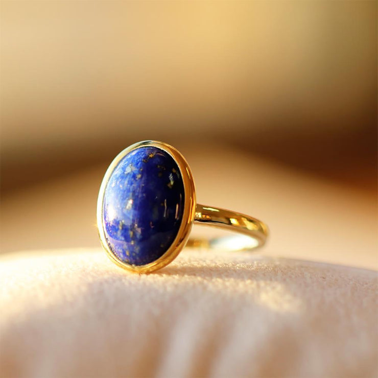 Statement Oval Lapis Lazuli Ring in 9ct Yellow Gold