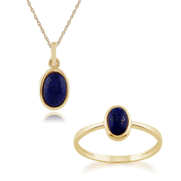 Classic Lapis Lazuli Bezel Pendant & Solitaire Ring Set Image 1