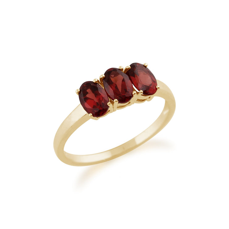 Gemondo 9ct Yellow Gold 1.66ct Mozambique Garnet Trilogy Ring Image 2