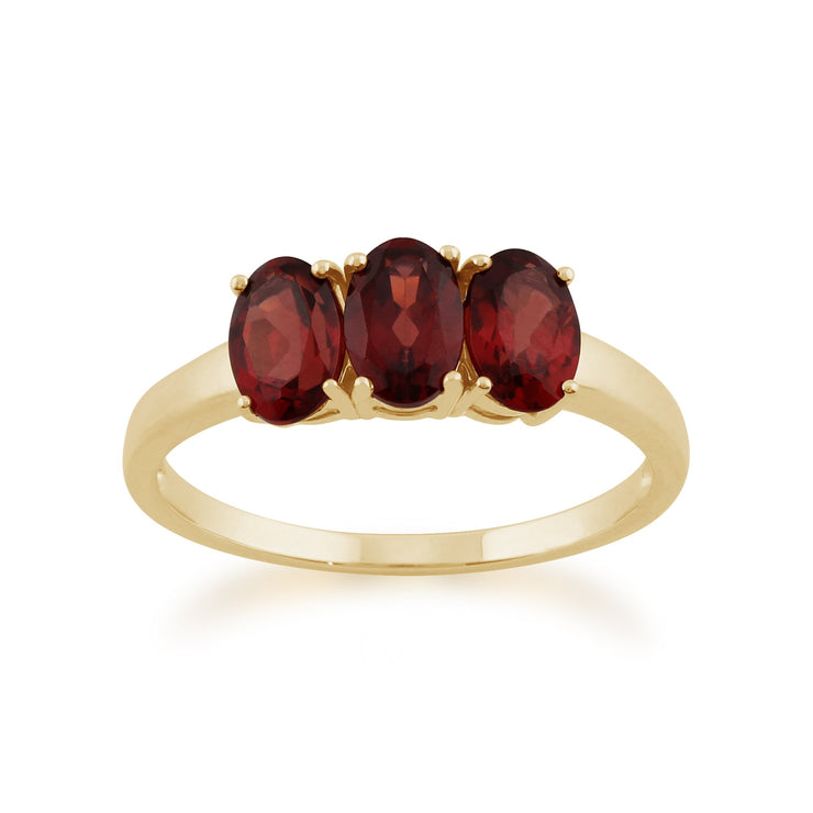 Gemondo 9ct Yellow Gold 1.66ct Mozambique Garnet Trilogy Ring Image 1