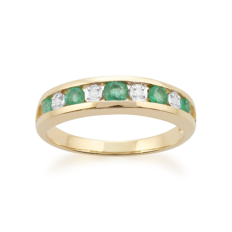 Gemondo 9ct Yellow Gold 0.42ct Emerald & Diamond Half Eternity Ring Image 1