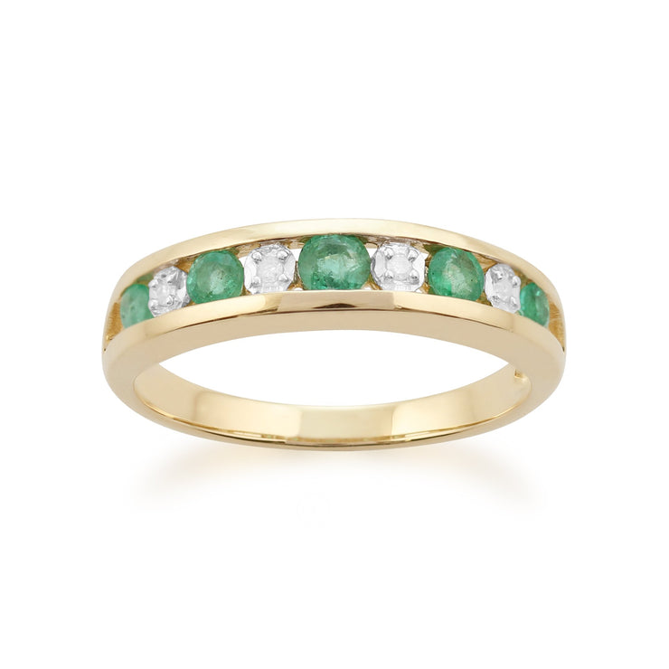 Gemondo 9ct Yellow Gold 0.42ct Emerald & Diamond Half Eternity Ring Image 1