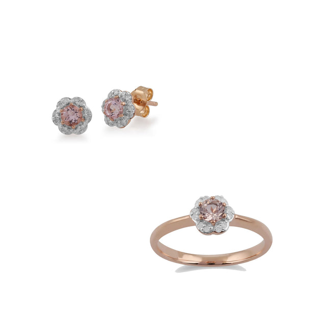 Floral Morganite & Diamond Earring & Ring Set Image 1