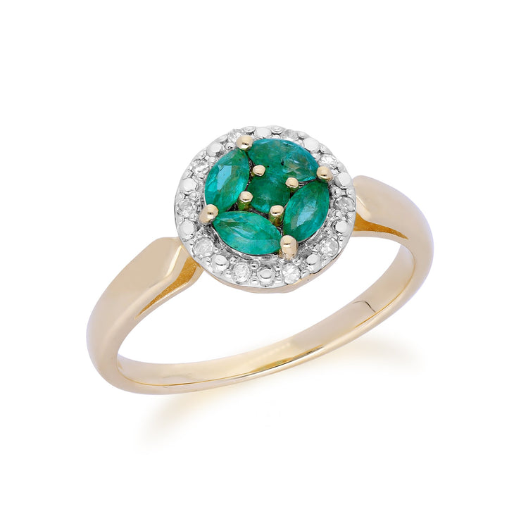 Gemondo 9ct Yellow Gold Emerald Cluster and Diamond Halo Ring Image 2