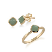 Geometric Green Jade Sugarloaf Stud Earrings & Ring Set Image 1