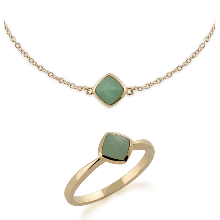 Geometric Green Jade Sugarloaf Bracelet & Ring Set Image 1
