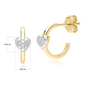 Diamond Half Hoop Love Heart Earrings in 9ct Yellow Gold