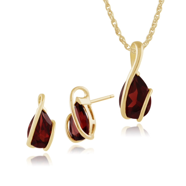 Classic Garnet Wrap Over Stud Earrings & Pendant Set Image 1