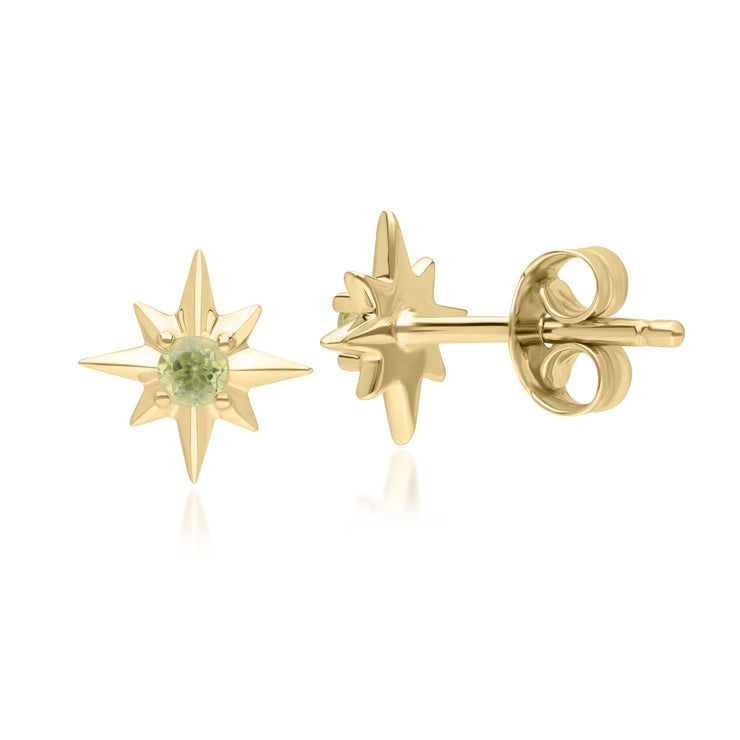 Night Sky Peridot Star Stud Earrings in 9ct Yellow Gold