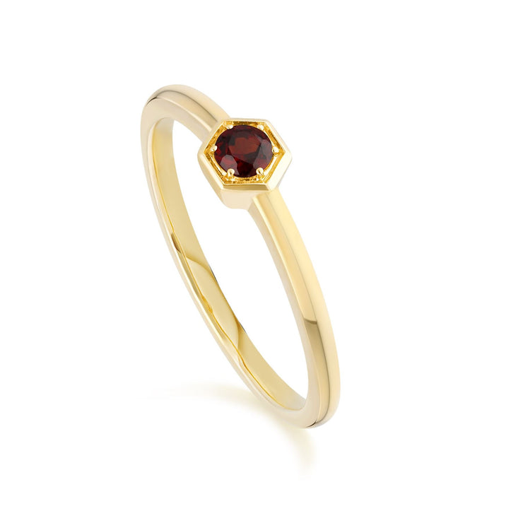 Honeycomb Inspired Garnet Solitaire Ring in 9ct Yellow Gold