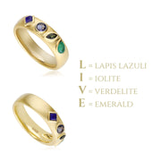 Coded Whispers Brushed Gold 'Live' Acrostic Gemstone Ring