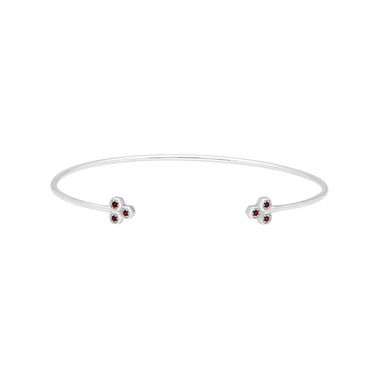 Garnet Trilogy Geometric Bangle in 9ct White Gold