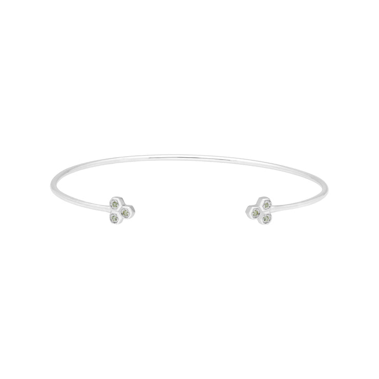 Peridot Trilogy Geometric Bangle in 9ct White Gold