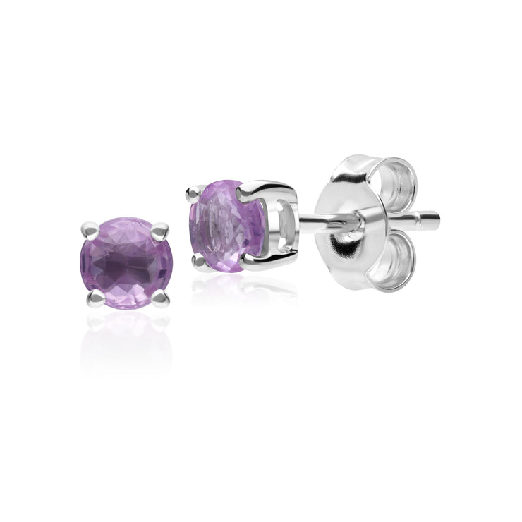 Classic Round Pink Sapphire Stud Earrings in 9ct White Gold 3.5mm