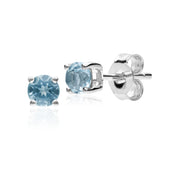 Classic Round Blue Topaz Stud Earrings in 9ct White Gold