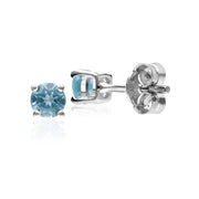 Classic Round Blue Topaz Stud Earrings in 9ct White Gold