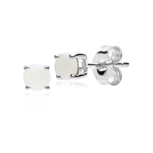 Classic Round Opal Stud Earrings in 9ct White Gold 3.5mm