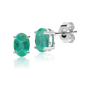 Classic Oval Emerald Stud Earrings in 9ct White Gold 6mmx4mm
