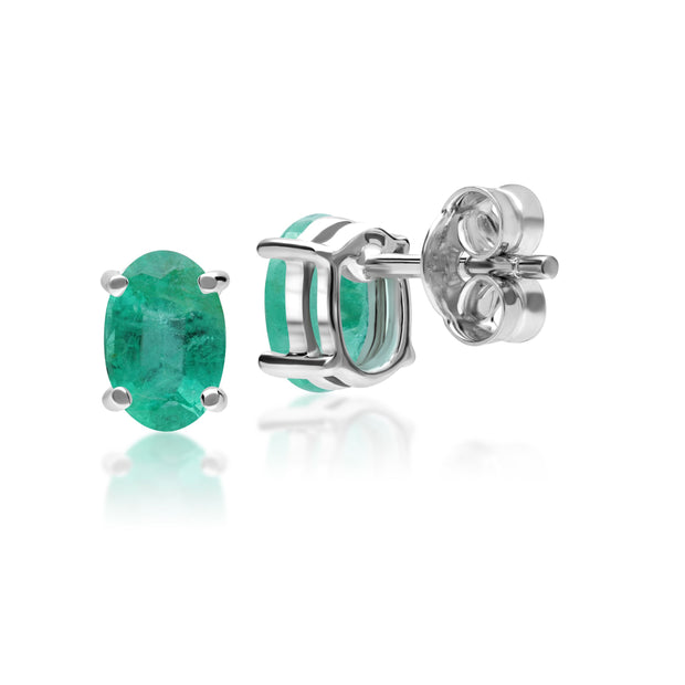 Classic Oval Emerald Stud Earrings in 9ct White Gold 6mmx4mm