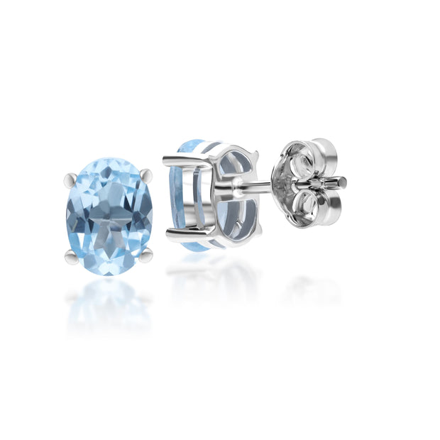 Classic Oval Blue Topaz Stud Earrings in 9ct White Gold 7x5mm