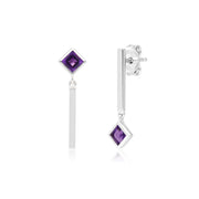 Micro Statement Mismatched Amethyst Drop Earrings in 9ct White Gold