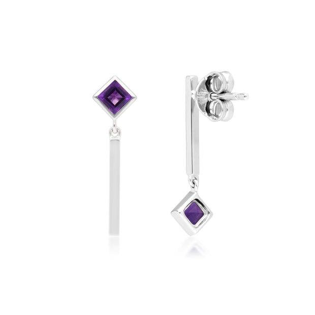 Micro Statement Mismatched Amethyst Drop Earrings in 9ct White Gold