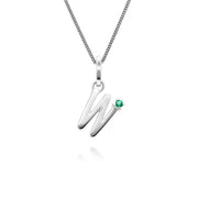 Initial Emerald Letter Charm Necklace in 9ct White Gold