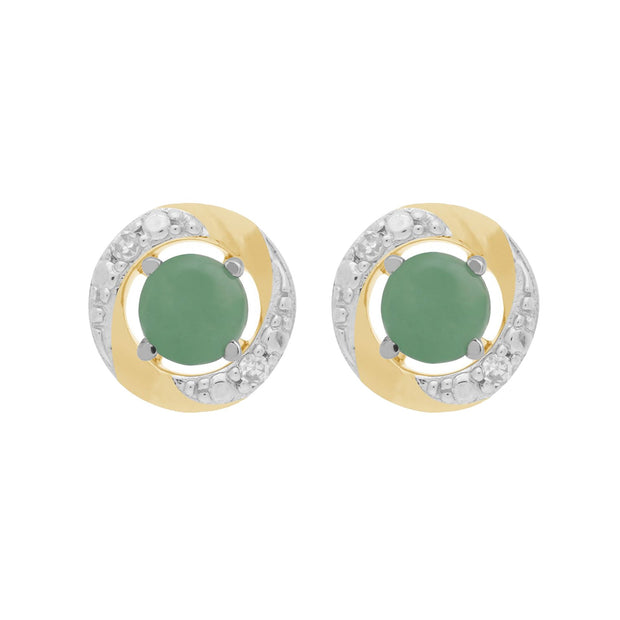 9ct White Gold Jade Stud Earrings & Diamond Halo Ear Jacket Image 1 
