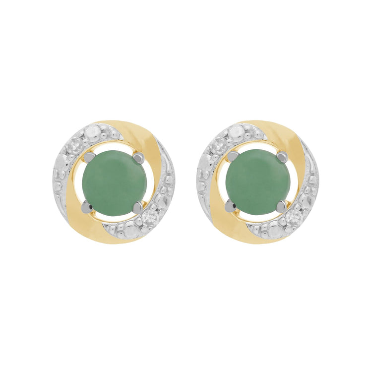 9ct White Gold Jade Stud Earrings & Diamond Halo Ear Jacket Image 1 